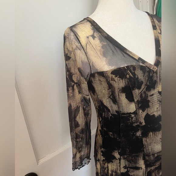 black cream mesh stretch drop waist dress moody floral whimsigoth goth Sz S - Picture 6 of 15